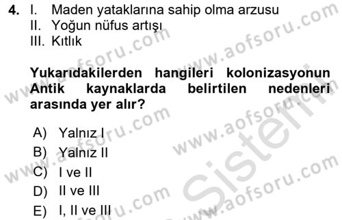 Hellen ve Roma Tarihi Dersi 2020 - 2021 Yılı Yaz Okulu Sınav Soruları 4. Soru