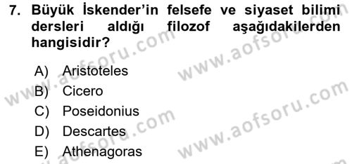 Hellen ve Roma Tarihi Dersi 2020 - 2021 Yılı Yaz Okulu Sınav Soruları 7. Soru