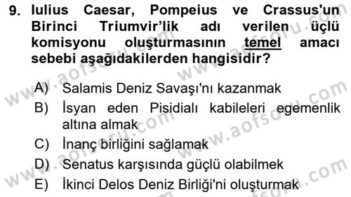 Hellen ve Roma Tarihi Dersi 2020 - 2021 Yılı Yaz Okulu Sınav Soruları 9. Soru
