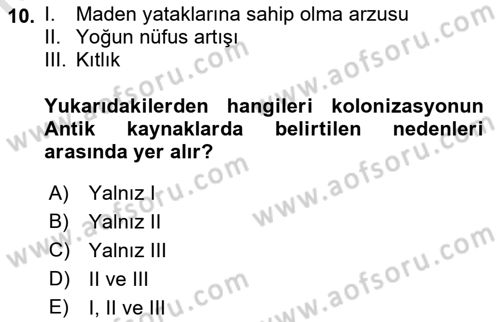 Hellen ve Roma Tarihi Dersi 2021 - 2022 Yılı (Vize) Ara Sınav Soruları 10. Soru