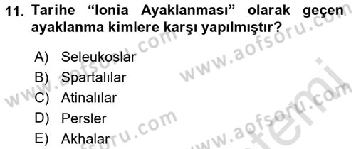 Hellen ve Roma Tarihi Dersi 2021 - 2022 Yılı (Vize) Ara Sınav Soruları 11. Soru