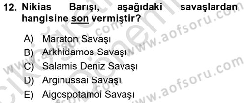 Hellen ve Roma Tarihi Dersi Ara Sınavı Deneme Sınav Soruları 12. Soru