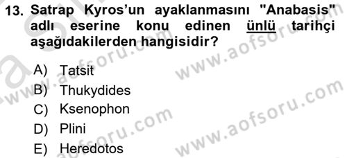 Hellen ve Roma Tarihi Dersi 2021 - 2022 Yılı (Vize) Ara Sınav Soruları 13. Soru