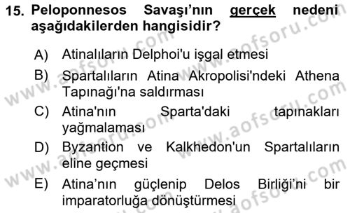 Hellen ve Roma Tarihi Dersi Ara Sınavı Deneme Sınav Soruları 15. Soru