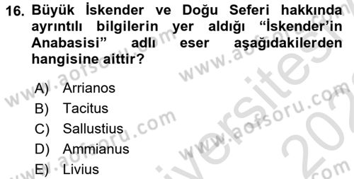 Hellen ve Roma Tarihi Dersi Ara Sınavı Deneme Sınav Soruları 16. Soru