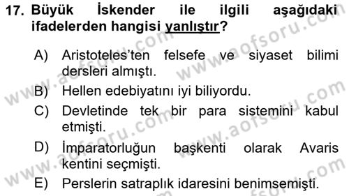Hellen ve Roma Tarihi Dersi Ara Sınavı Deneme Sınav Soruları 17. Soru