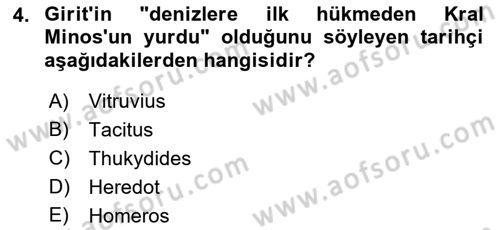 Hellen ve Roma Tarihi Dersi Ara Sınavı Deneme Sınav Soruları 4. Soru