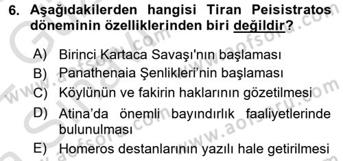 Hellen ve Roma Tarihi Dersi Ara Sınavı Deneme Sınav Soruları 6. Soru