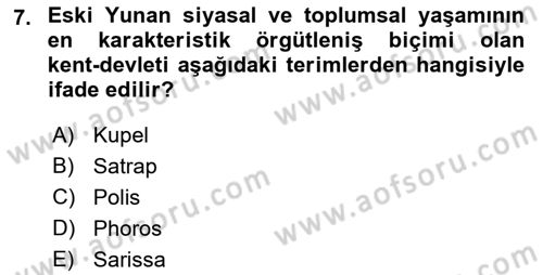 Hellen ve Roma Tarihi Dersi Ara Sınavı Deneme Sınav Soruları 7. Soru