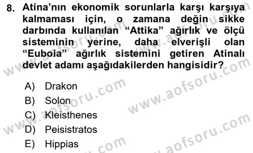 Hellen ve Roma Tarihi Dersi Ara Sınavı Deneme Sınav Soruları 8. Soru
