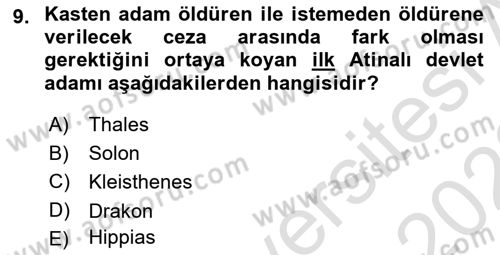 Hellen ve Roma Tarihi Dersi Ara Sınavı Deneme Sınav Soruları 9. Soru