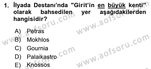 Hellen ve Roma Tarihi Dersi 2021 - 2022 Yılı (Final) Dönem Sonu Sınav Soruları 1. Soru