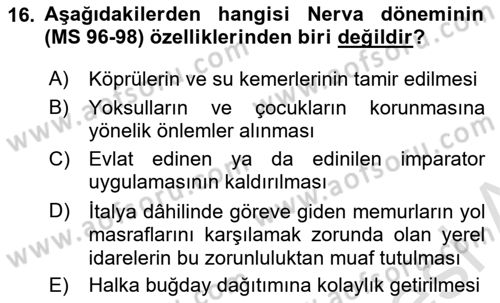 Hellen ve Roma Tarihi Dersi 2021 - 2022 Yılı (Final) Dönem Sonu Sınav Soruları 16. Soru