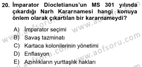 Hellen ve Roma Tarihi Dersi 2021 - 2022 Yılı (Final) Dönem Sonu Sınavı 20. Soru