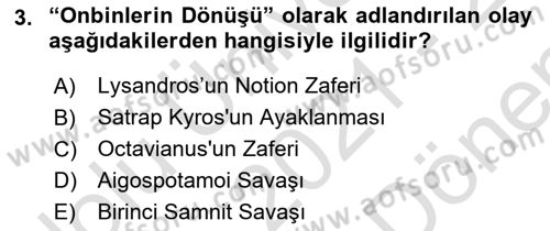 Hellen ve Roma Tarihi Dersi 2021 - 2022 Yılı (Final) Dönem Sonu Sınav Soruları 3. Soru