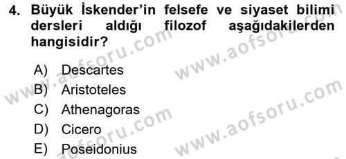 Hellen ve Roma Tarihi Dersi 2021 - 2022 Yılı (Final) Dönem Sonu Sınav Soruları 4. Soru