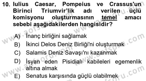 Hellen ve Roma Tarihi Dersi 2021 - 2022 Yılı Yaz Okulu Sınav Soruları 10. Soru