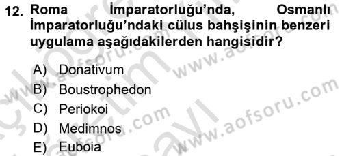 Hellen ve Roma Tarihi Dersi 2021 - 2022 Yılı Yaz Okulu Sınavı 12. Soru