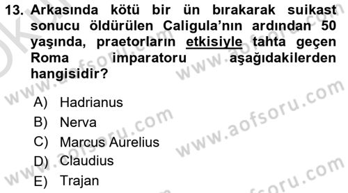 Hellen ve Roma Tarihi Dersi 2021 - 2022 Yılı Yaz Okulu Sınav Soruları 13. Soru