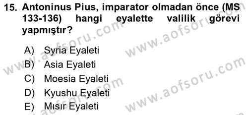 Hellen ve Roma Tarihi Dersi 2021 - 2022 Yılı Yaz Okulu Sınav Soruları 15. Soru