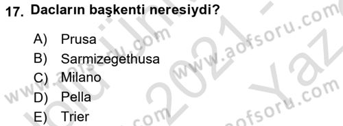 Hellen ve Roma Tarihi Dersi 2021 - 2022 Yılı Yaz Okulu Sınav Soruları 17. Soru