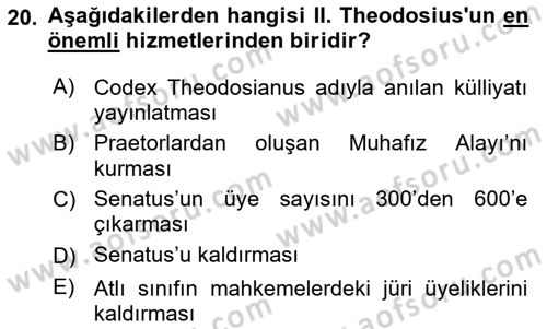 Hellen ve Roma Tarihi Dersi 2021 - 2022 Yılı Yaz Okulu Sınav Soruları 20. Soru