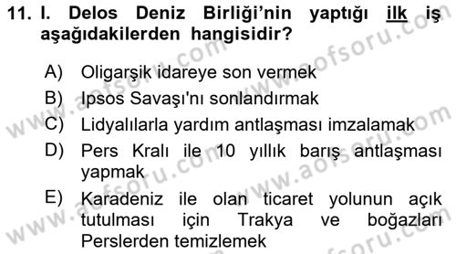 Hellen ve Roma Tarihi Dersi Ara Sınavı Deneme Sınav Soruları 11. Soru