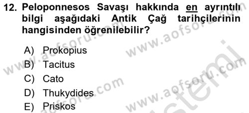 Hellen ve Roma Tarihi Dersi 2022 - 2023 Yılı (Vize) Ara Sınav Soruları 12. Soru