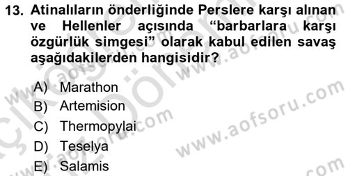 Hellen ve Roma Tarihi Dersi Ara Sınavı Deneme Sınav Soruları 13. Soru