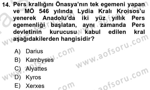 Hellen ve Roma Tarihi Dersi Ara Sınavı Deneme Sınav Soruları 14. Soru