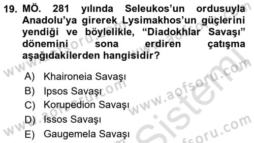 Hellen ve Roma Tarihi Dersi 2022 - 2023 Yılı (Vize) Ara Sınav Soruları 19. Soru