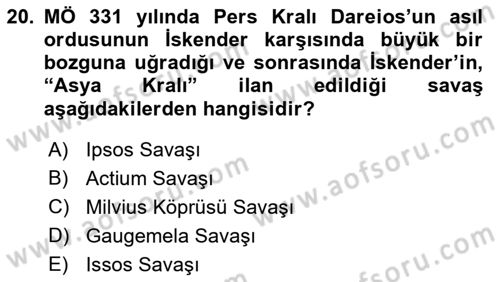 Hellen ve Roma Tarihi Dersi Ara Sınavı Deneme Sınav Soruları 20. Soru