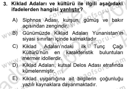 Hellen ve Roma Tarihi Dersi Ara Sınavı Deneme Sınav Soruları 3. Soru