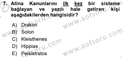 Hellen ve Roma Tarihi Dersi Ara Sınavı Deneme Sınav Soruları 7. Soru