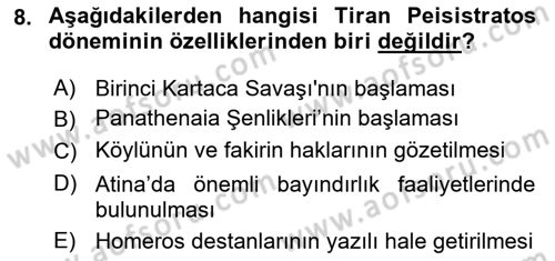 Hellen ve Roma Tarihi Dersi Ara Sınavı Deneme Sınav Soruları 8. Soru