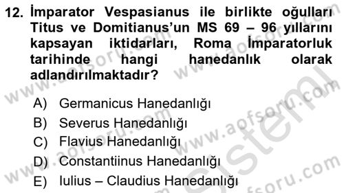 Hellen ve Roma Tarihi Dersi 2022 - 2023 Yılı (Final) Dönem Sonu Sınav Soruları 12. Soru