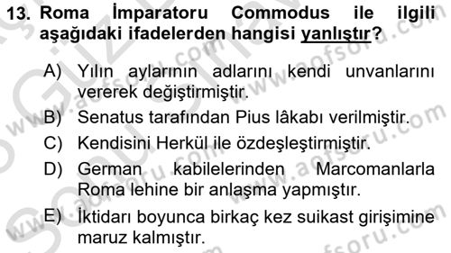 Hellen ve Roma Tarihi Dersi 2022 - 2023 Yılı (Final) Dönem Sonu Sınavı 13. Soru