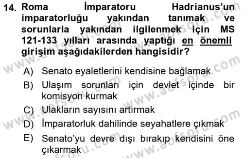 Hellen ve Roma Tarihi Dersi 2022 - 2023 Yılı (Final) Dönem Sonu Sınav Soruları 14. Soru