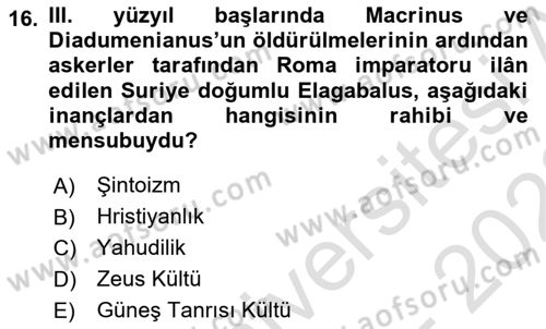 Hellen ve Roma Tarihi Dersi 2022 - 2023 Yılı (Final) Dönem Sonu Sınav Soruları 16. Soru