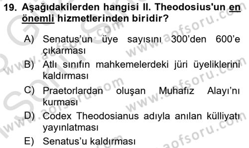 Hellen ve Roma Tarihi Dersi 2022 - 2023 Yılı (Final) Dönem Sonu Sınav Soruları 19. Soru