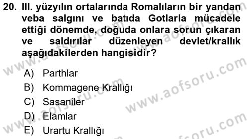 Hellen ve Roma Tarihi Dersi 2022 - 2023 Yılı (Final) Dönem Sonu Sınav Soruları 20. Soru