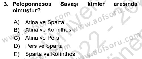 Hellen ve Roma Tarihi Dersi 2022 - 2023 Yılı (Final) Dönem Sonu Sınav Soruları 3. Soru