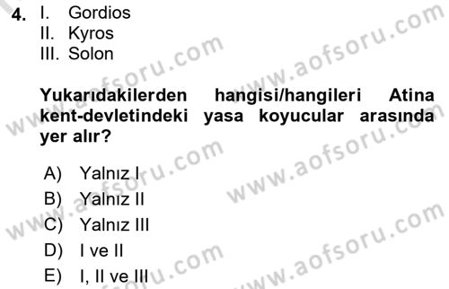 Hellen ve Roma Tarihi Dersi 2022 - 2023 Yılı (Final) Dönem Sonu Sınav Soruları 4. Soru