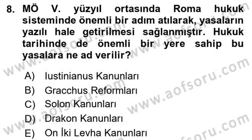 Hellen ve Roma Tarihi Dersi 2022 - 2023 Yılı (Final) Dönem Sonu Sınav Soruları 8. Soru