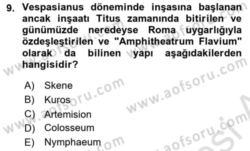 Hellen ve Roma Tarihi Dersi 2022 - 2023 Yılı (Final) Dönem Sonu Sınav Soruları 9. Soru
