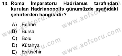 Hellen ve Roma Tarihi Dersi 2023 - 2024 Yılı (Final) Dönem Sonu Sınavı 13. Soru