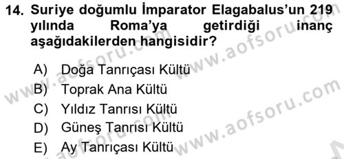 Hellen ve Roma Tarihi Dersi 2023 - 2024 Yılı (Final) Dönem Sonu Sınav Soruları 14. Soru