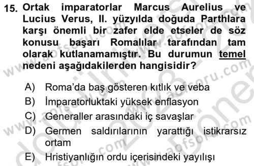 Hellen ve Roma Tarihi Dersi 2023 - 2024 Yılı (Final) Dönem Sonu Sınav Soruları 15. Soru