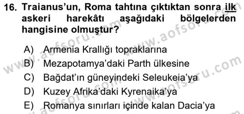 Hellen ve Roma Tarihi Dersi 2023 - 2024 Yılı (Final) Dönem Sonu Sınavı 16. Soru