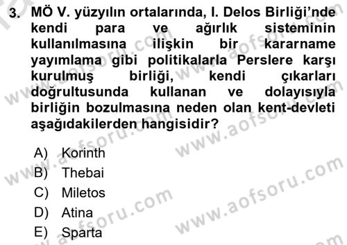 Hellen ve Roma Tarihi Dersi 2023 - 2024 Yılı (Final) Dönem Sonu Sınav Soruları 3. Soru